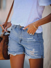 Hollow Ripped Split-Joint Loose Denim Shorts