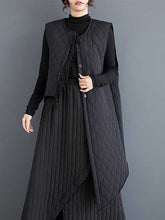 Asymmetric Buttoned Quilted Solid Color Loose Sleeveless Round-Neck Padded Vest