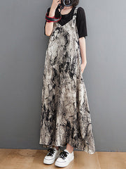 Vintage Printed Loose Wide Leg Overalls