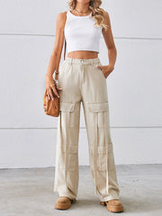 High-Waisted Pockets Split-Joint Streamer Loose Straight Leg Jean Pants Bottoms