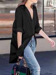 Long Sleeves Loose Buttoned Solid Color Lapel Collar Blouses&Shirts Tops