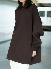 Casual Long Sleeves Loose Velvet Solid Color Round-Neck Sweatshirt Tops