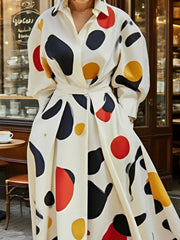 Contrast Color Pockets Long Sleeves Loose Lapel Shirt Dress Maxi Dresses