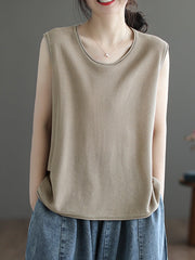 Solid Color Loose Sleeveless Round-neck Knitting Vest Top