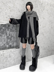 Buttoned Contrast Color Reversible Split-Joint Long Sleeves Loose Collarless Outerwear Cardigan Tops
