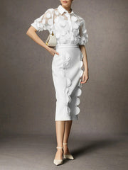 Gauze See-Through Split-Joint Loose Short Sleeves Lapel Blouses