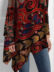 Floral Printed Long Sleeves Loose High Neck T-Shirts