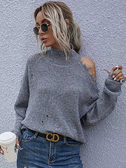 Urban Knitting Loose Hollow High-Neck Sweater