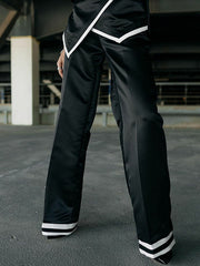 Asymmetric Buttoned Striped Short Sleeves Round-Neck T-Shirts Tops&Pants Bottoms Two Pieces Set