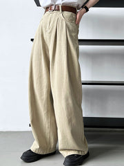 Belted Pleated Pockets High Waisted Wide Leg Jean Pants Bottoms