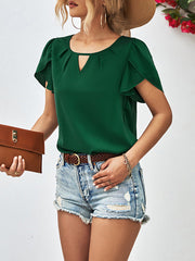 Hollow Solid Color Loose Short Sleeves Round-Neck T-Shirts Tops