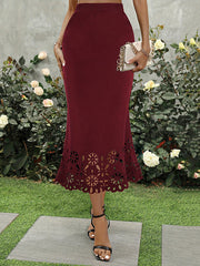 Elasticity Hollow Solid Color Bodycon High Waisted Skirts Bottoms
