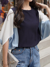 Contrast Color Batwing Sleeves Half Sleeves Round-neck Blouses&shirts Tops