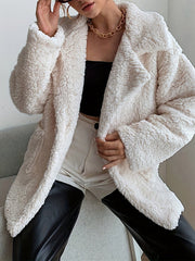 Buttoned Pockets Solid Color Velvet Long Sleeves Loose Notched Collar Outerwear