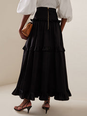 Floral Pleated Solid Color Split-Joint A-Line High Waisted Skirts