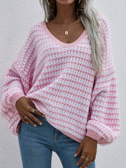 Original Loose Striped 8 Colors V-Neck Long Sleeves Sweater Top