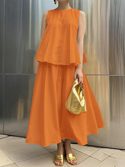 A-Line Loose Pleated Pockets Solid Color Skirts Bottoms
