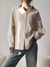 Split-Joint Striped Long Sleeves Loose Lapel Blouses