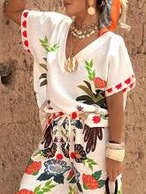 Printed Split-Joint Loose Raglan Sleeve V-neck Blouses&shirts Tops