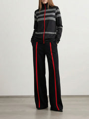 Long Sleeves Loose Striped High Neck T-Shirts Tops