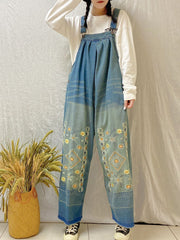 Vintage Denim Embroidered Wide Leg Jumpsuits