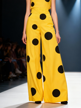 Elasticated Waist High Waisted Contrast Color Pockets Polka-Dot Split-Joint Pants