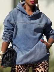 Long Sleeves Loose Pockets Solid Color Split-Joint Hooded Sweatshirt Tops