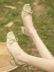 Belt Buckle Rhinestone Split-Joint Square-Toe Sling Shoes Pumps