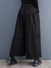 Elasticity Embroidered Pleated Loose Wide Leg Trousers Ninth Pants