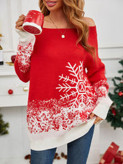 Jacquard Velvet Long Sleeves Loose Off-The-Shoulder Sweater Tops Pullovers