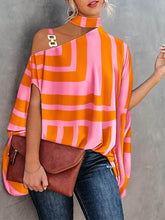 Asymmetric Chains Hollow Striped Batwing Sleeves Loose Asymmetric Collar T-Shirts Tops