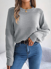 Solid Color Long Sleeves Loose Round-Neck Sweater Tops Pullovers