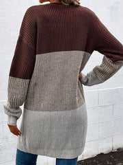 Contrast Color Long Sleeves Loose Cardigan