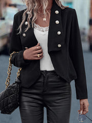 Buttoned Split-Joint Long Sleeves Skinny Lapel Outerwear Blazer