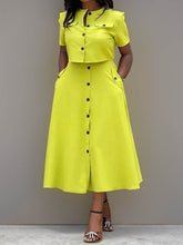 Loose Split-Joint Round-Neck Blouses + A-Line Skirts Two Pieces Set