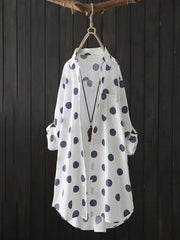 Polka-Dot High-Low Long Sleeves Lapel Shirts Tops