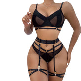 4 Piece Sets Erotic Western Style Push Up Hollow Out Mesh Sensual See Through Alluring Charming Premium Lingerie Set