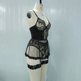 4 Pieces Arrival Western Lace Patchwork See Through Bra Gauze Skirtss Lady Black Lingerie Set Lingerie