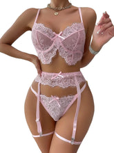 4 Pieces Pink Lace See Through Bra