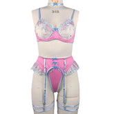 4 Pieces Embroidery Floral Underwire Bra