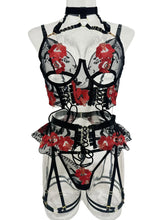 4 Pieces Embroidery Flower Halter Metal Buckle Criss Cross Hollow Out Bra