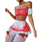 4 Pieces Western Style Summer Black Color Maid Uniform Cosplay Lingerie Outfit Set