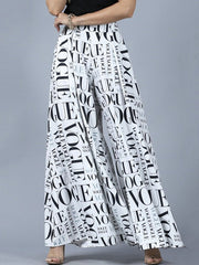 High-Waisted Letter Print Split-Joint Loose Wide Leg Trousers Pants