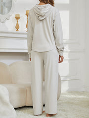 Elasticity Solid Color Split-Joint High-Low Long Sleeves Hooded Pajama Sets