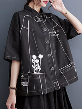 Buttoned Printed Loose Short Sleeves Lapel Blouses&Shirts Tops