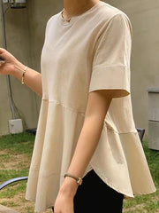 Casual Loose Split-Side Falbala Round-Neck T-Shirts Tops