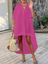 Half Sleeves High-Low Solid Color V-Neck Maxi Dresses