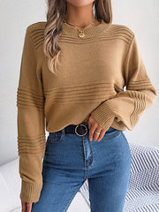 Solid Color Long Sleeves Loose Round-Neck Sweater Tops Pullovers
