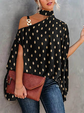 Asymmetric Chains Leaves Print Batwing Sleeves Loose Asymmetric Collar T-Shirts Tops