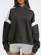Contrast Color Pockets Split-Joint Hooded Long Sleeves Hoodies Tops